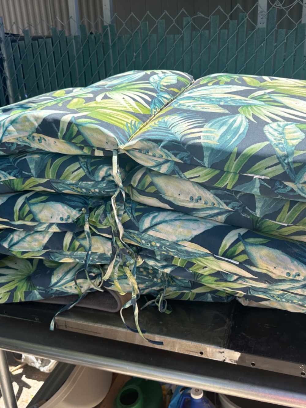 Outdoor Seat Cushions in Navy Tropical Leaf Print
